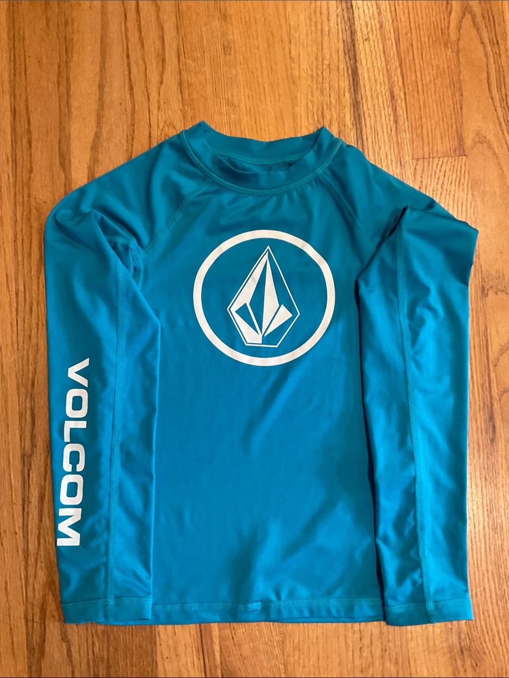 Volcom - RashGuard - Big Boys Lido - Solid - Size S - UPF 50 - Teal/White
